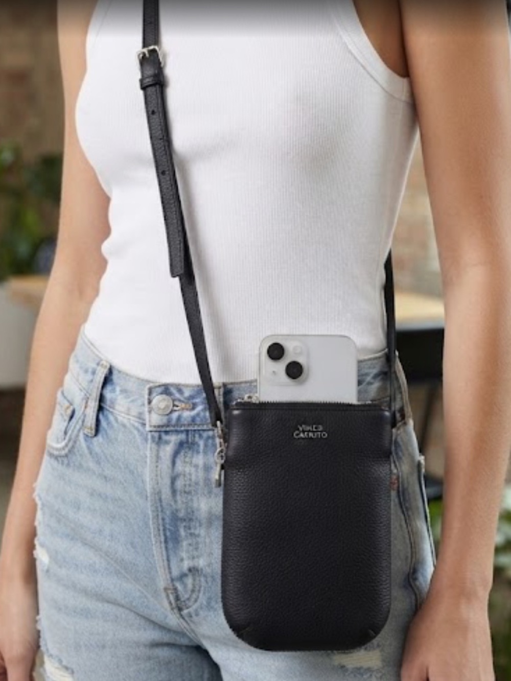 Vince Camuto Black Pebble Leather Crossbody Phone Pouch